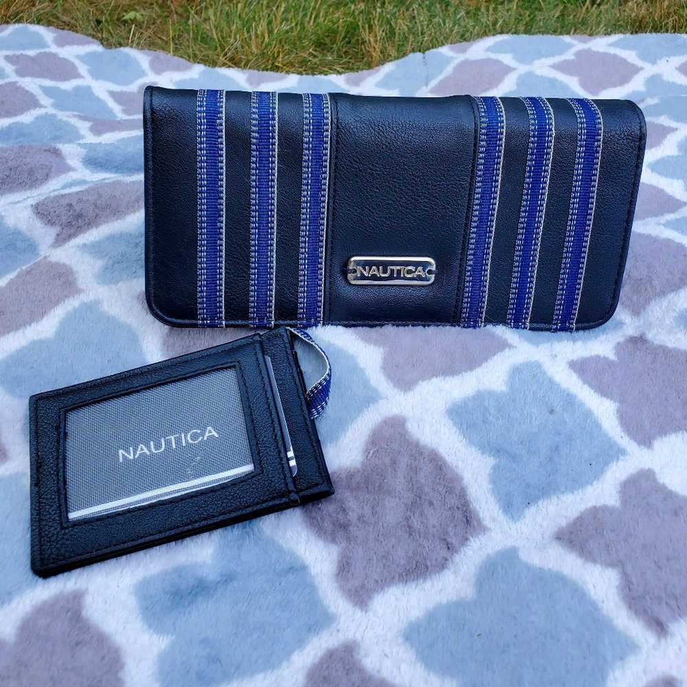 ☆ Nautica Black Bermuda Sloop Faux Leather RFID Protected Wallet ☆